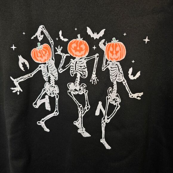 Halloween Medium Dancing Pumpkin Skeleton Black Crewneck Pullover Sweater - Picture 10 of 13